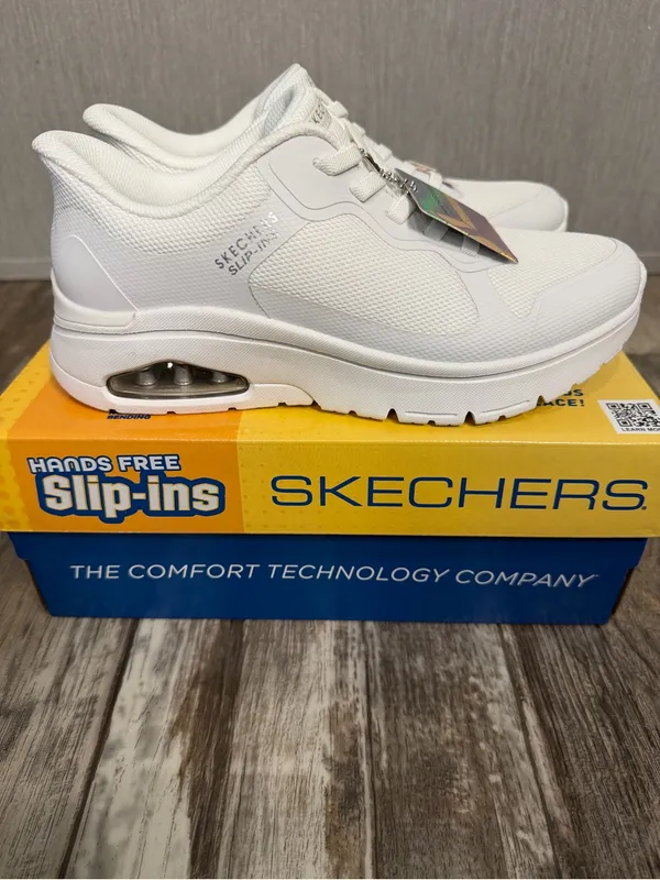 Skechers Uno-Flex All-White Low-Top Lace-Up Sneakers Size 7.5 - Image 8