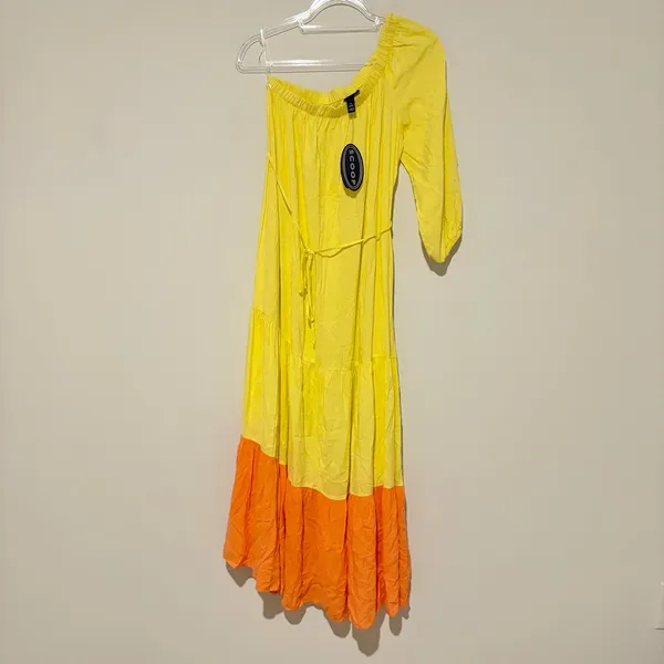 Scoop NYC Mason‎ one shoulder color block midi dress orange yellow size medium - Image 2