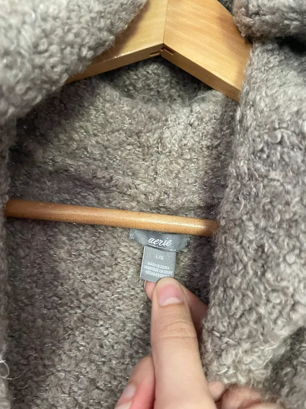 Aerie Beige & Tan Teddy Hooded Vest - Image 4