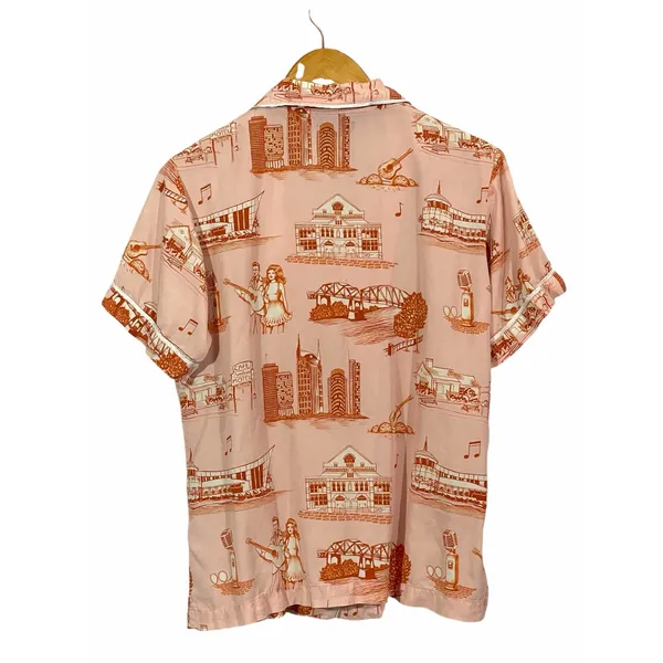 Katie Kime Nashville Toile Short Sleeve Pajama Top - Orange/Pink - Small - Image 5
