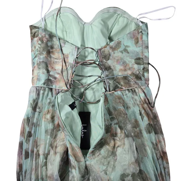 Lulus Most Beautiful Day Sage Multi Floral Print Organza Maxi Dress Large NWT - Image 7