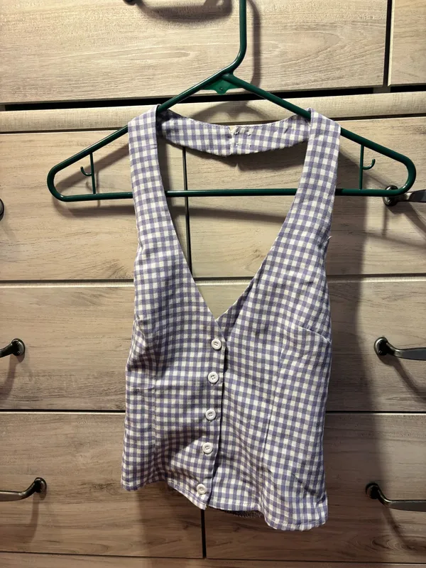 Edikted Gingham Button Up Halter Top - Image 4