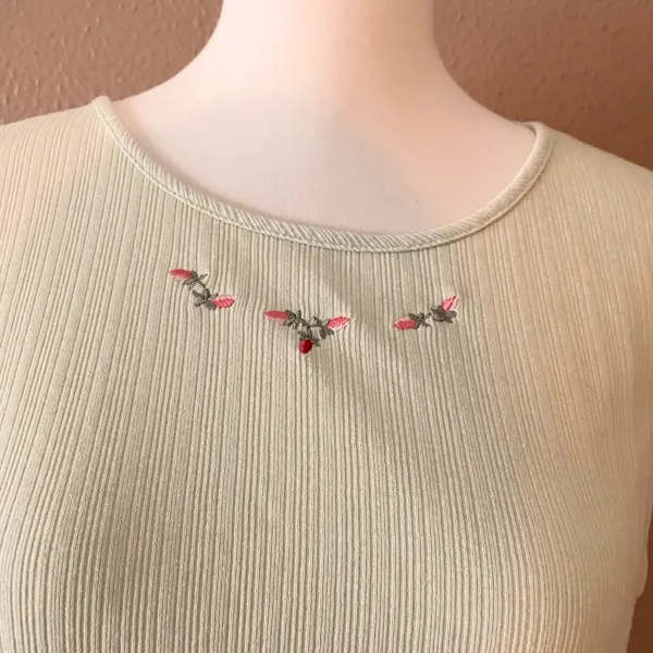 Vintage Green Tulip Embroidered Tank Top - Image 6