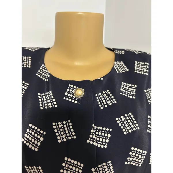 Leslie Fay Vintage Navy Blue Geometric Dot Pleated Midi Dress with Belt Size 14W - Image 3