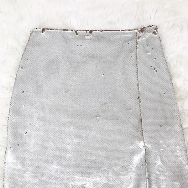 C&V Full Sequin Midi Skirt Size 0 Silver‎ Gold Pencil Metallic Holiday Party New - Image 5