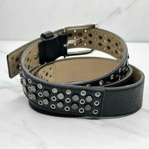 Studded Black Faux Leather Grommet Belt Womens Size Large (L) ✨ - Image 4