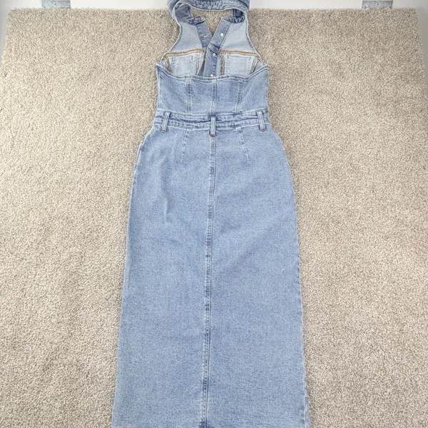 Gianni Bini Denim Halter‎ Maxi Dress Womens XS Light Wash Western Y2K Festival - Image 10