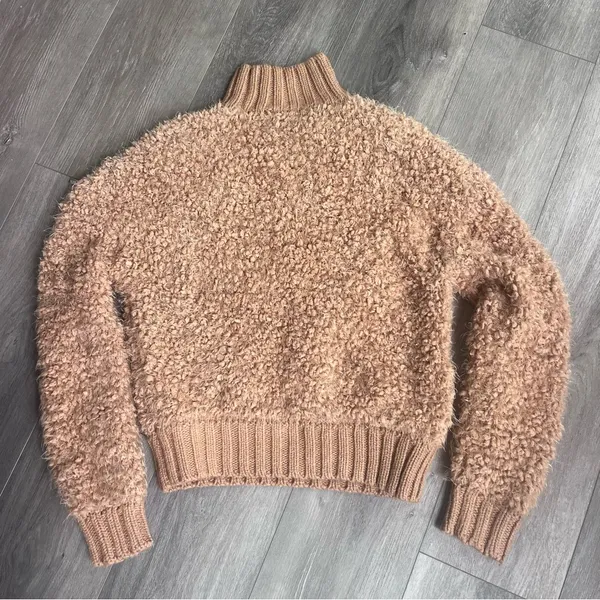Express Teddy Bear Textured Caramel Brown Mock Turtleneck Sweater XXS - Image 4