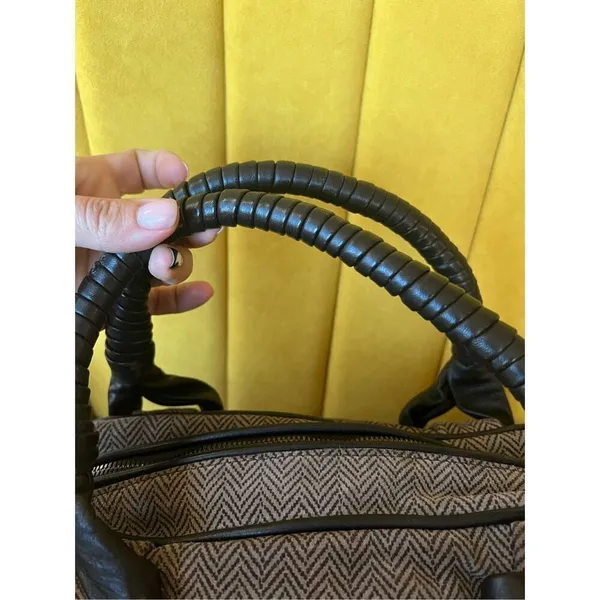 Giorgio Armani vintage fabric with Leather Hand Bag - Image 4