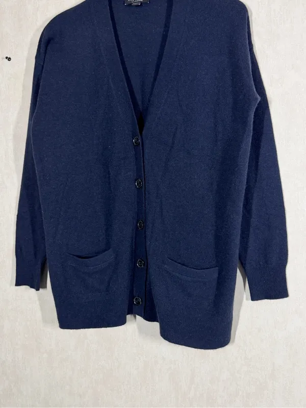 Ann Taylor Women’s 100% Cashmere Knit Cardigan Sweater V-Neck in Navy M - Image 3