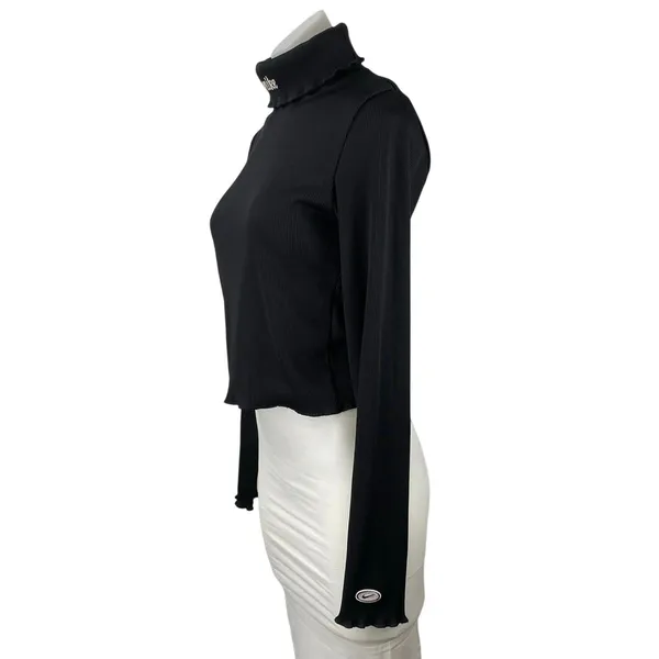 Nike Women's Black Ribbed Knit Long Sleeve Turtle Neck Crop Sweater Tops Size S - Image 2