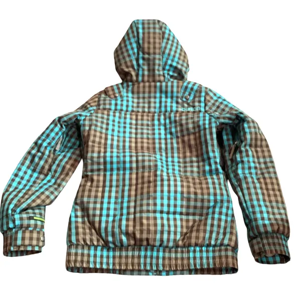 Burton Dry Ride Small Snowboard Ski Jacket Zip Brown Blue Plaid Women's W/hood - Image 2