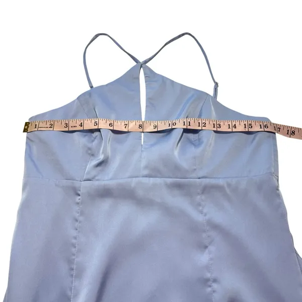 NWT LULU’S Lustrous Love Dusty Blue Satin Halter Cutout Mermaid Maxi Dress Large - Image 15