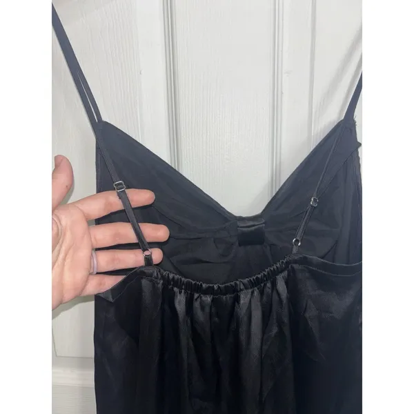 Y2K Victoria’s Secret Black Satin Mini Slip Dress Bow Bust LBD Small Dark Fairy - Image 5