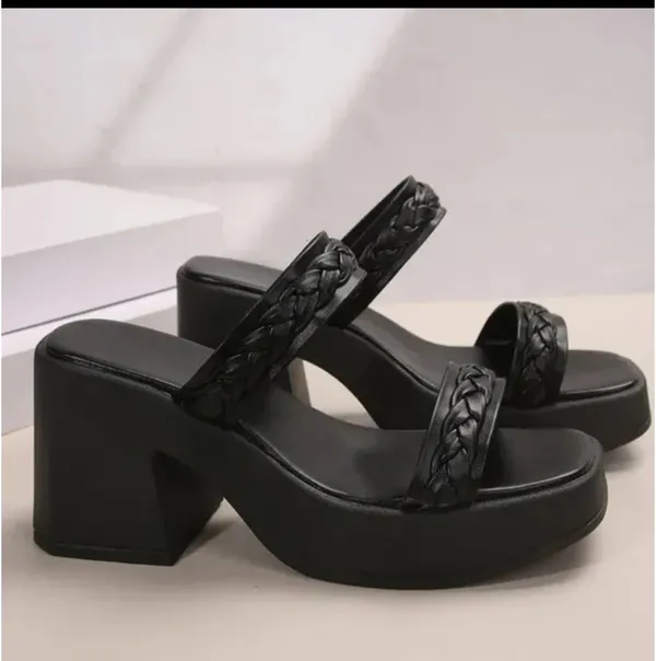 Black Platform Sandals Chunky Heel Size 8.5 - Image 9