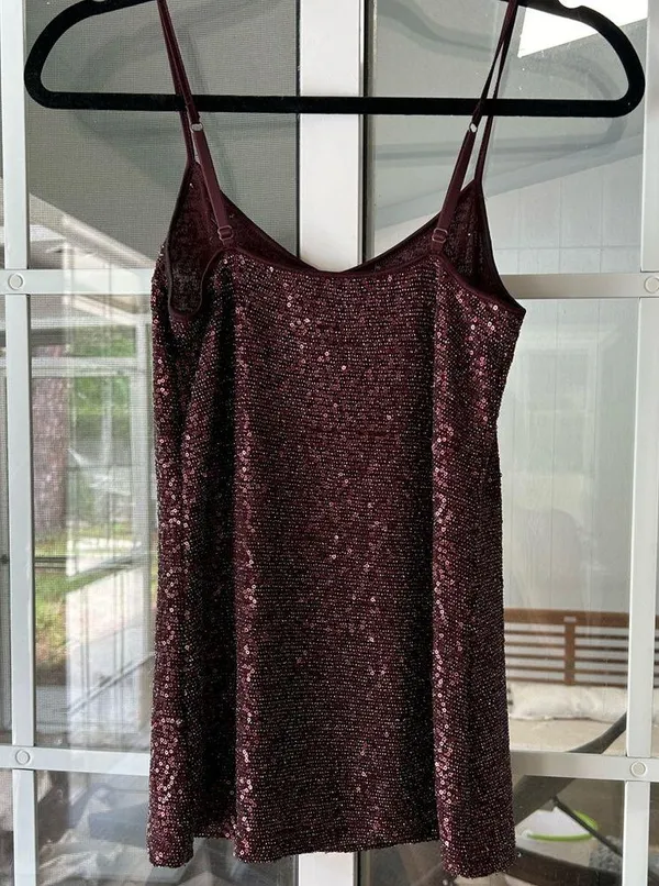 Express maroon burgundy sparkle sequin tank top - Image 2