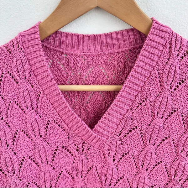 Pink Knit Short Sleeve Sweater Size undefined - Image 2