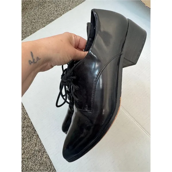 Dune Black Patent Leather Pointed Toe Oxford Loafers Womens 9 Preppy Shoes - Image 6