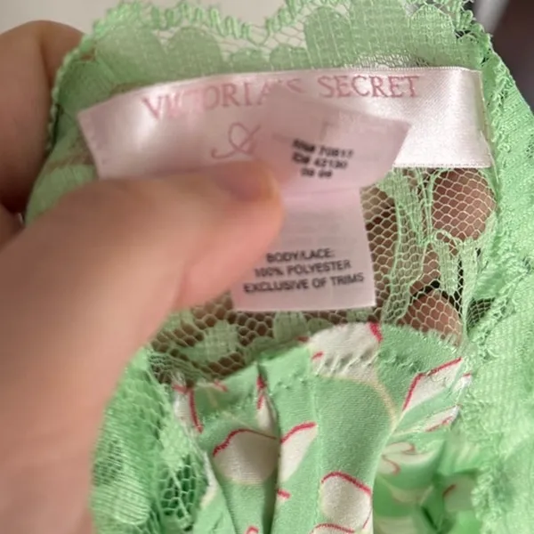 Y2K Victorias Secret Light Green Pink Floral Lace Knee Length Slit Slip - Image 5