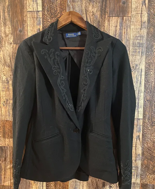 Polo Vintage  Ralph Lauren Beaded Scroll Pattern Black Wool Blazer US 4 - Image 2