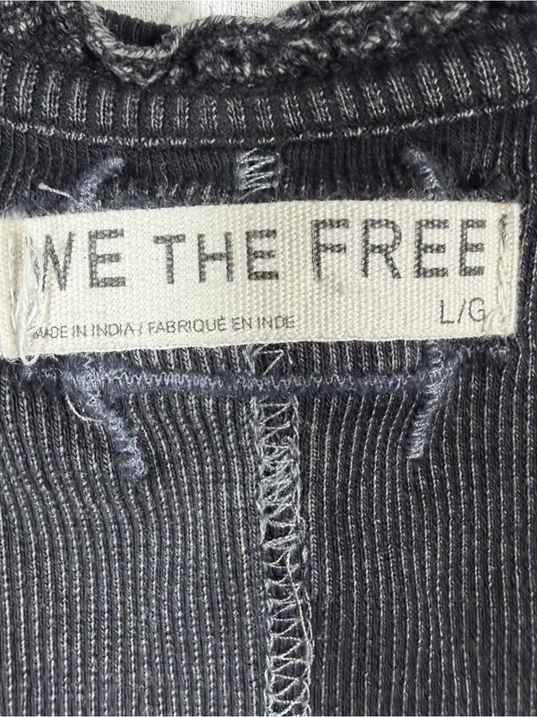 Free People We The Free Washed Black Ribbed Lace Detail Tank Top - Image 2