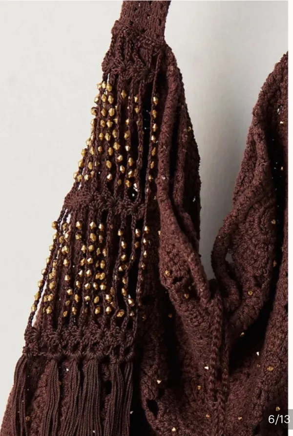 Free People Sunrise To Sunset Crochet Tote in Brown Pattern NWT $98R - Image 4