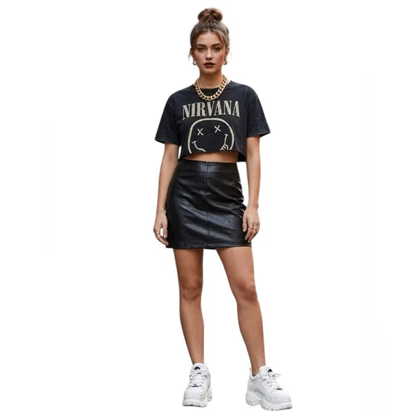 Vintage 90s eyecandy black pleather vegan leather party girl festival Mini Skirt - Image 3
