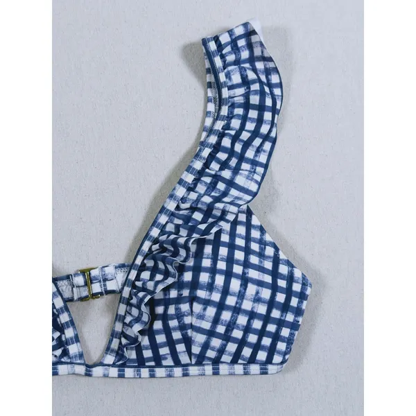 NWT Southern Tide Gingham Ruffle Bikini Top Swim Small Blue Preppy Coastal - Image 3