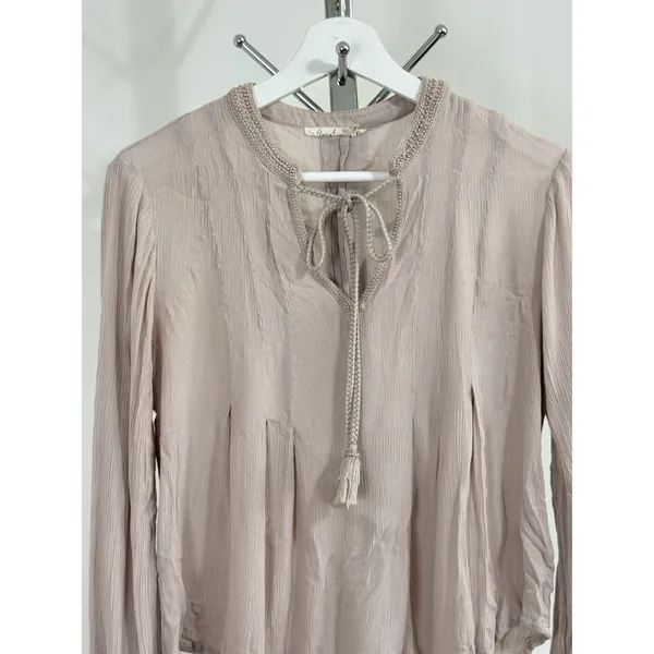 Floreat Anthropologie Boho Peasant Blouse Women Size 8 Rayon Beaded Tie Neck Top - Image 3