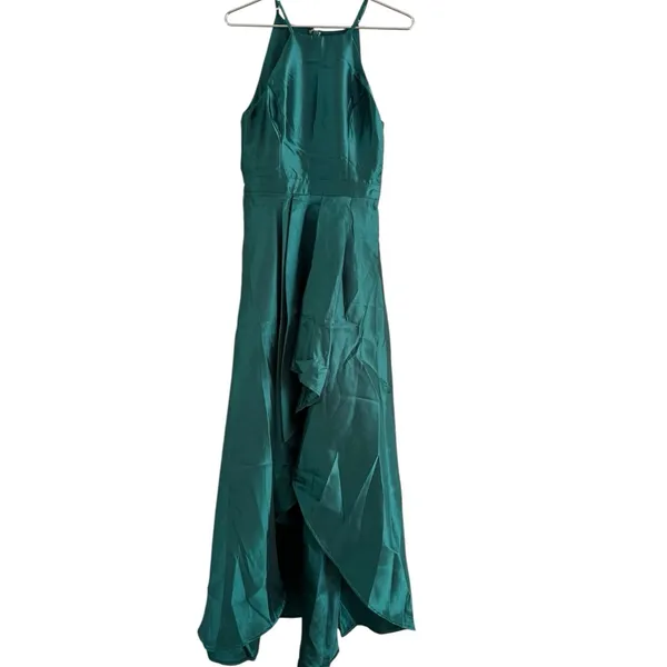 NWT Lulus Broadway Show Emerald Green High Low Satin Gown Size Small - Image 3