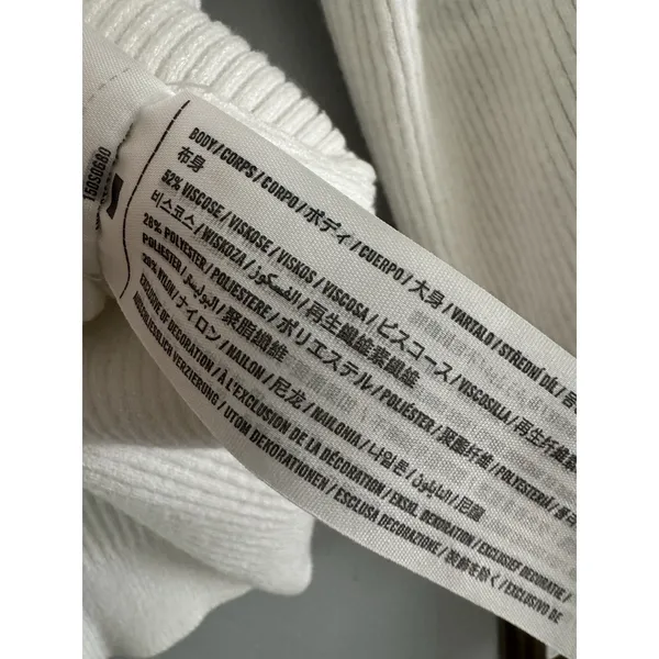 Abercrombie & Fitch White Ribbed V Neck Ballon Sleeve Sweater Size Medium - Image 6