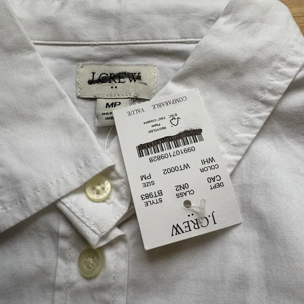 J. Crew White Sleeveless Button Front Cotton Poplin Shirt MP Signature Fit - Image 5