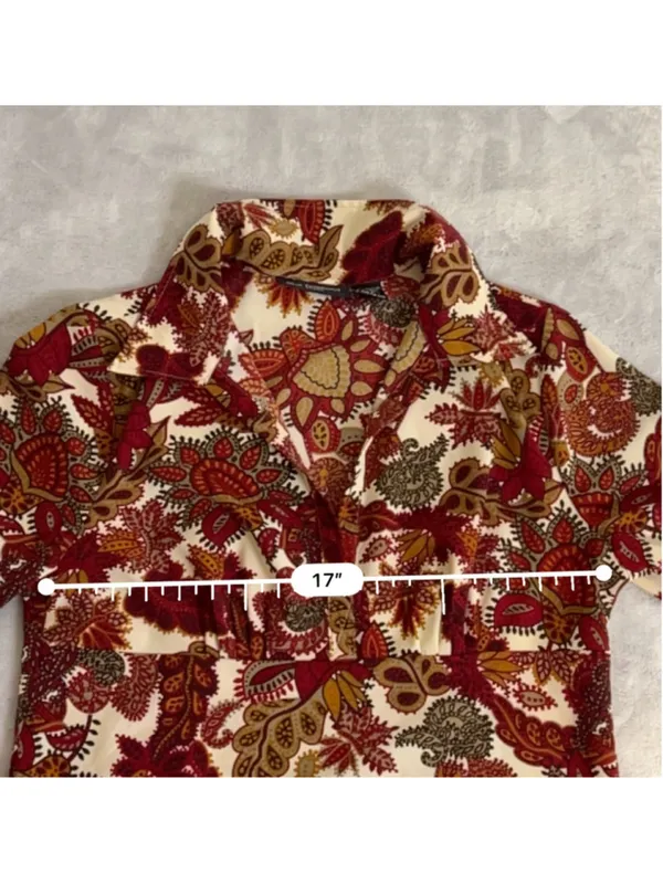 Women's Floral Paisley Orange Cream Red Paisley Blouse L - Image 6