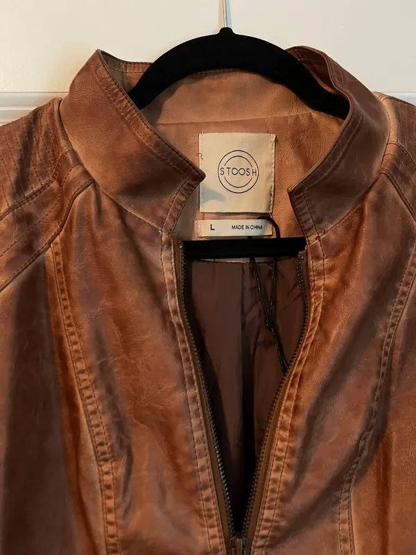 Vegan Leather Jacket Brown Size L - Image 2