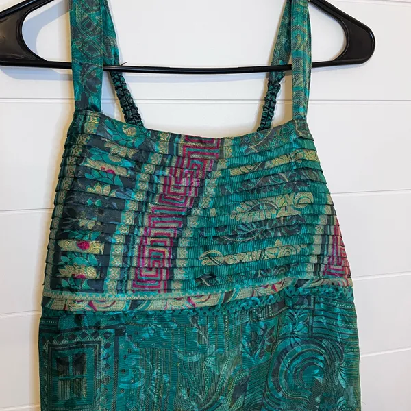 Elegant Teal and Purple Mini Dress Made In India Swami Gear Size L/XL Boho - Image 2