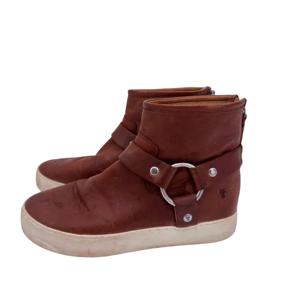 Frye Women's Lena Brown Leather Harness Moto Deco Bootie Boots Size 7.5 - Image 5