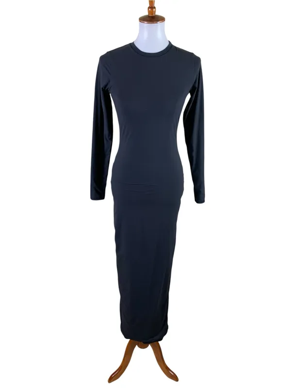 Skims Black Long Sleeve Maxi Dress L Bodycon Stretch Minimalist Crew Neck - Image 2