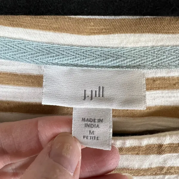 J. Jill Striped Cotton Long Sleeve Tee Brown White Boat‎ Neck Petite Medium - Image 4