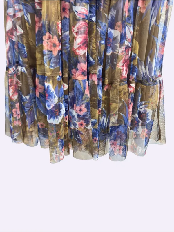 Candalette Petite Floral Mesh Maxi Dress PL Brown Blue Pink Tiered Halter Boho - Image 6