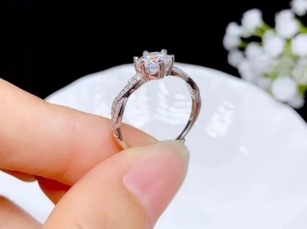 18K White Gold Plated Adjustable 1 CT CZ Diamond Wedding Ring for Women - Image 4