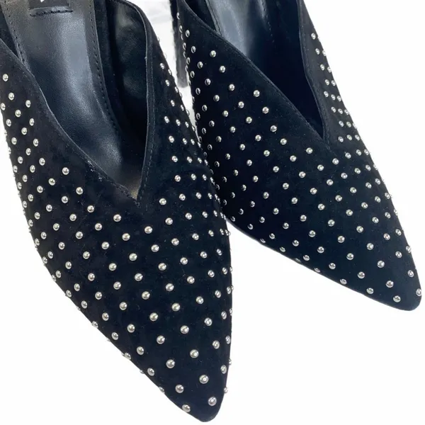 AQUA Studded Suede Mule Heels Black Pointed Toe Stiletto Pumps Womens Size 7 7M‎ - Image 5