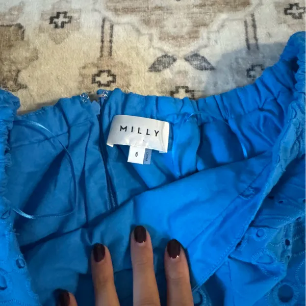 Milly Blue Eyelet Off-Shoulder Dress - Image 4