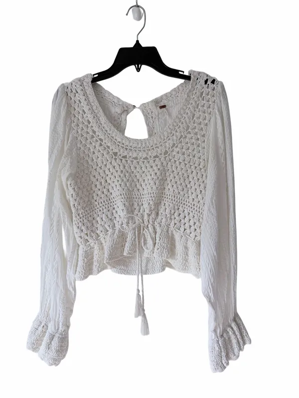 Free People Megan Crochet Top Creamy White Boho Long Sleeve Blouse size large - Image 3