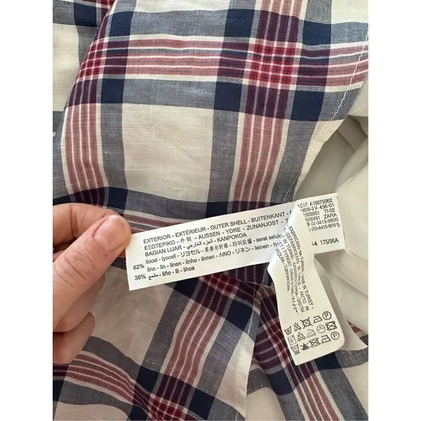 Zara White Red Blue Plaid V/Neck Fit& Flare Pleat Tunic Midi Dress Sz L - Image 10