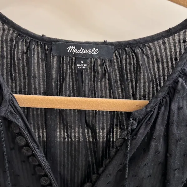 Madewell Peekaboo Pom-pom Top-Black - Image 4