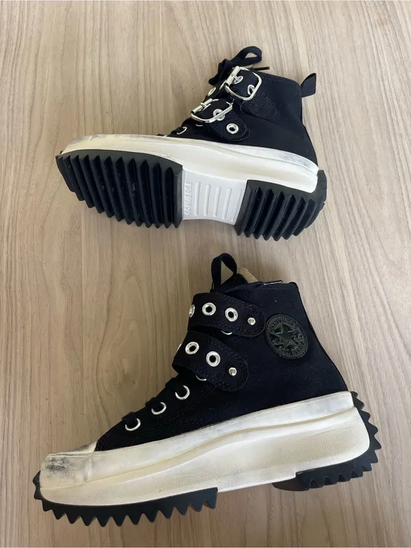 Converse Black Platform High-Top Sneakers with Silver Buckles - Image 9