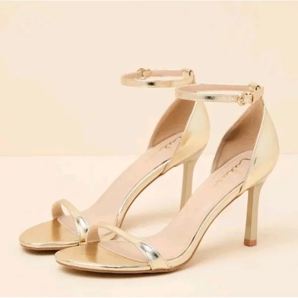 Lulus Gold Metallic Strappy Heels Womens 8.5 Ankle Strap Stiletto Sandals - Image 3