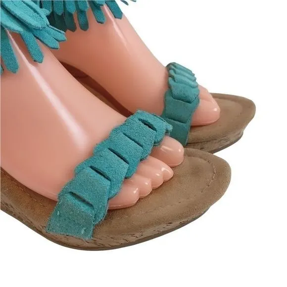 Minnetonka‎ Aqua suede fringe Nicki wedge sandals - Image 9