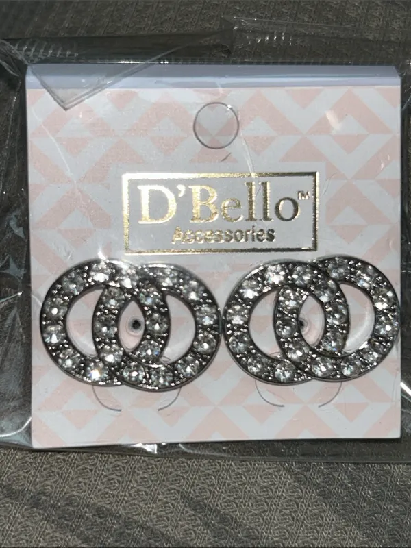 D'Bello Crystal Interlocking Circle Stud Earrings - Image 2