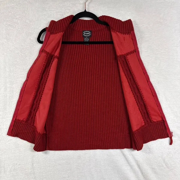 VTG Designers Studio M Suede Leather Knit Vest Red Boho Western Rustic Holiday - Image 5